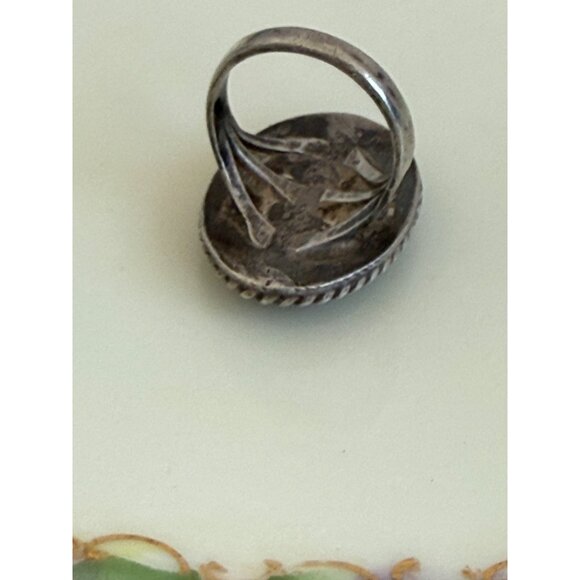Vintage 70's Navajo Petrified Wood Sterling Ring Size 6.25 - Picture 9 of 16
